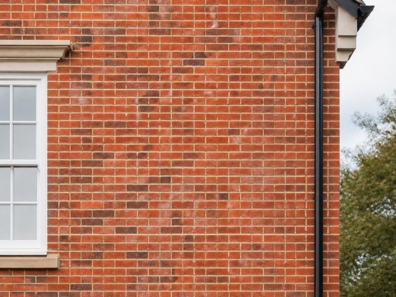 Bricked-up window opening tinted to blend with the original brickwork