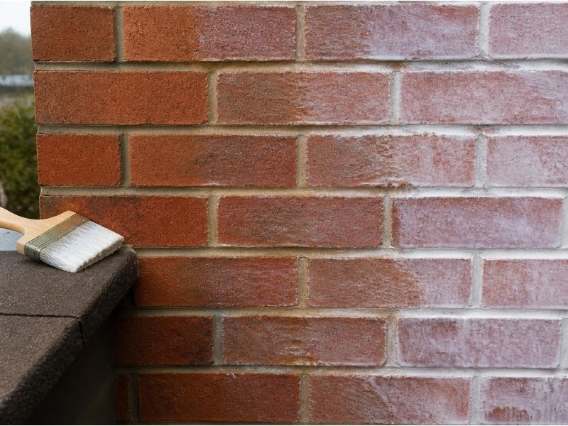 Application: Masonry protection cream soaking into red brickwork and drying clear
